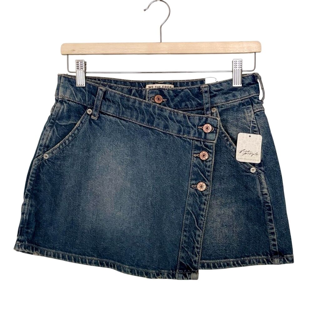 Free People We The Free Wynne Denim Mini Skirt Size 27 NWT Asymmetrical Wrap